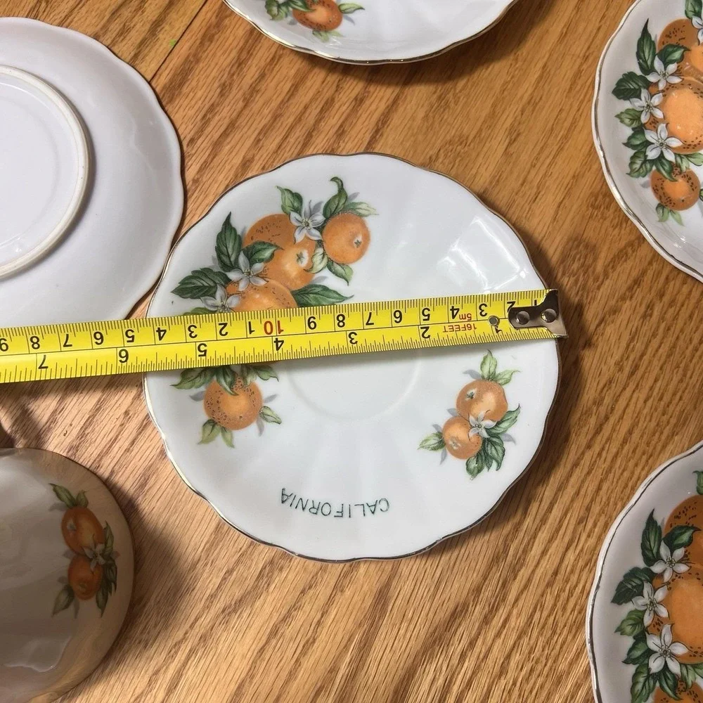 VTG California Orange Tea Cups & Saucers Set of 5 E.W. Princess Hand Painted